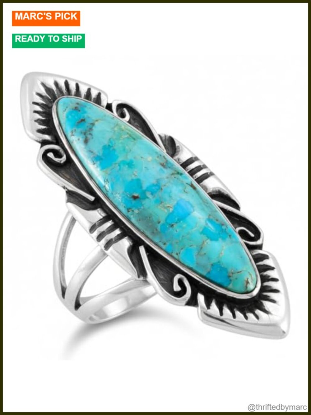 Sterling Silver 925 Turquoise Statement Ring Natural Gemstone